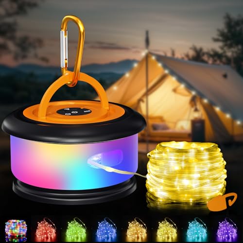 Camping String Lights, Retractable 32.8FT Rechargeable Fairy Light - color: Black&Orange