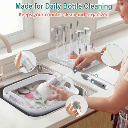 Yecuip Collapsible Baby Bottle Wash Basin w/Drying Rack & Drain Plug, Gray - color: Gray