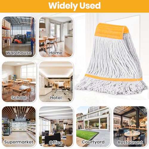 (1PK) Commercial Mop Head Replacement 16 oz, Heavy Duty Wet Industrial Mop Refills for Floor Cleaning, Cotton, String, Loop-Ended, 4.5” Headband, Janitor Supplies - color: Yellow 1 Pack