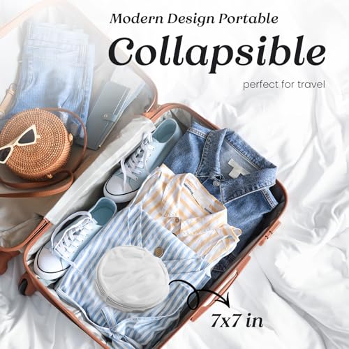 TECHMILLY Collapsible Mesh Pop Up Laundry Hamper with Sturdy Handles and Side Pocket - Portable Foldable Clothes Baskets for Dorm, Bathroom & Travel Storage (White) - color: White, size: 1 Pack