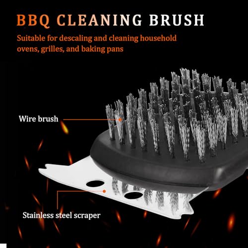 15.75” Grill Brush - BBQ Scraper with Ergonomic Non-Slip Grip & Steel Bristles, Deep Clean Outdoor Grill Grates Without Bending (Safer, Long Handle)