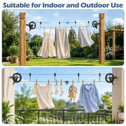 150ft Black Clothesline Pulley Kit with Aluminum Brake Pulleys - size: 150FT Black