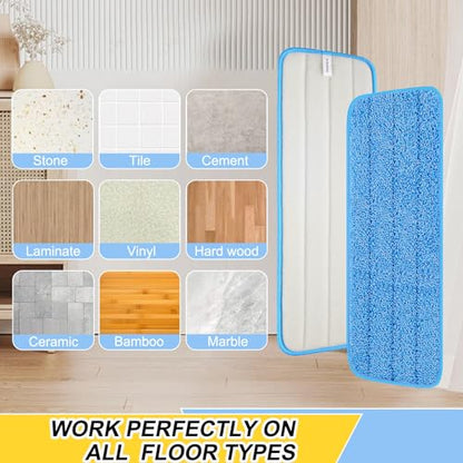 16.5 Inch Reusable Mop Pads Microfiber Spray Mop Replacement Heads for Wet/Dry Mops Compatible with Bona Floor Care System (6 Pack) - color: Blue