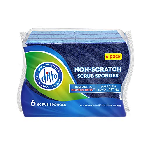 Ditto Non-Scratch Scrub Sponges (6 Pack) - Durable and Long Lasting - Safe On All Surfaces… - color: Blue