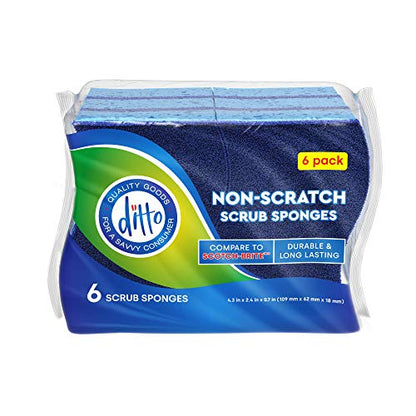 Ditto Non-Scratch Scrub Sponges (6 Pack) - Durable and Long Lasting - Safe On All Surfaces… - color: Blue
