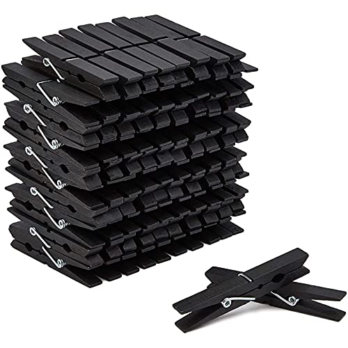 Juvale Wooden Clothespins - Indoor Laundry Hanging & Laundry Clips - Wooden Clothes Pins for Crafts & Photo Clips - Strong Spring Grip & Mini Clothespins - Pack of 100, 4 in, Black - color: Black