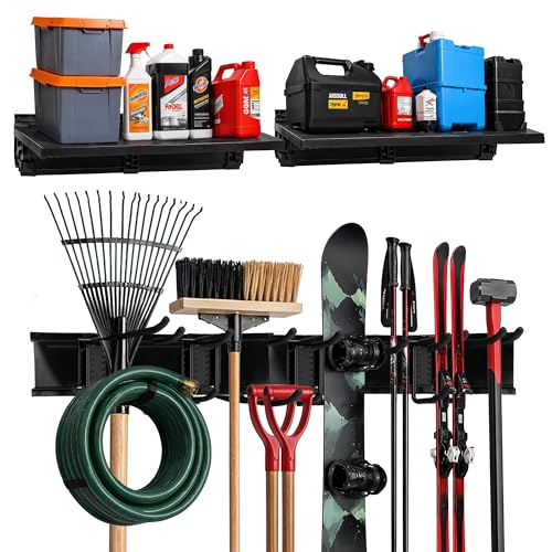 TIDYME Garage Tool Organizer Wall Mount 96", 2 Shelves & 6 Double Hooks - size: 96" (2 Shelves)
