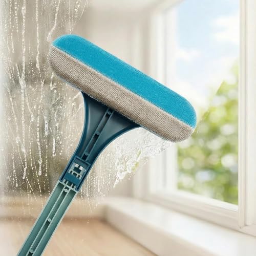 Window Screen Cleaner, 2 in 1 Detachable Window Cleaning Brush with Squeegee, Mesh Screen Cleaner, Wet Dry Dual-Use Multi-Functional Glass Net Cleaner Tool for Patio, Door, Porch Screens (Blue)
