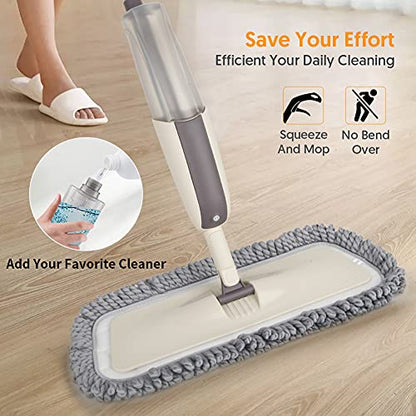 Spray Wet Mops for Floor Cleaning: Hardwood Floor Mop with Sprayer Flat Mop - color: Beige