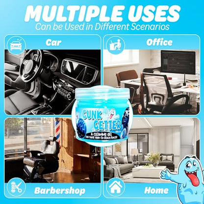 Gunk Getter 12 Pack Cleaning Gel for Those Hard to Reach Places, Automotive Cup Holder Electronic Keyboard Office, Slime Gel Cleaner Dust Crumb Removal (Jar, Blue, 3.5oz)