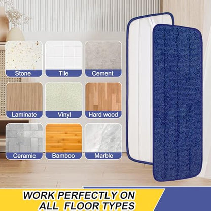 16.5 inch Reusable Mop Pads Microfiber Spray Mop Replacement Heads for Wet/Dry Mops Compatible with Bona Floor Care System (5 Pack) - color: Darkblue Mop Pads