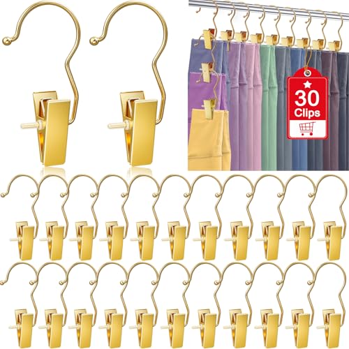 30 Pack Gold Hangers for Closet, Clips Hangers with Hooks, Clothes Pin - color: Gold, size: 30pcs