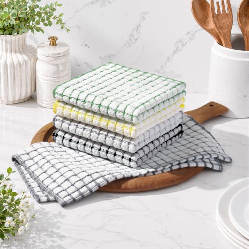 Homaxy 8 Pack Terry Kitchen Dish Cloths, 12"x12", Black/Grey/Green/Yellow - color: Black/Grey/Green/Yellow, size: 12 x 12 - 8 Pack