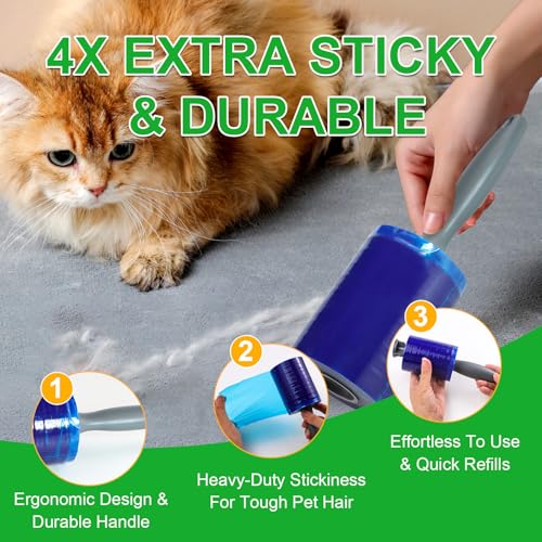 Lint Roller for Pet Hair 500 Sheets Extra Sticky Pet Hair Remover for Clothes Furniture Carpet Cleaner Cars Dogs Travel-Friendly Grip Handle Blue - size: 2 Rollers 500 Sheets Blue