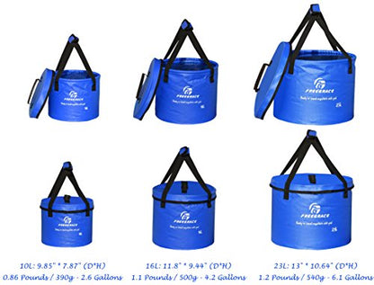 Freegrace Collapsible Water Bucket with Lid 10L Portable Camping Wash Basin - color: Navy Blue, size: 10L