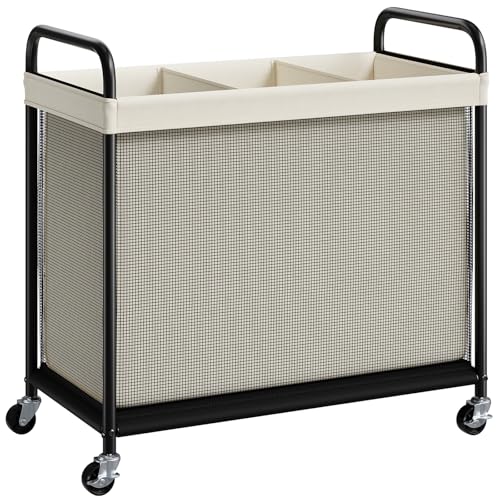 ELYKEN Laundry Hamper 3 Section, 120L Rolling Laundry Sorter with Wheels - color: Beige, size: 3-Section