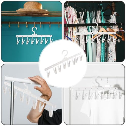 BESTYASH Foldable Windproof Clips Socks Clips Multi-Purpose Hanger with 8 Clips for Socks Underwear Hat Storage Laundry Drying Rack Closet Organization