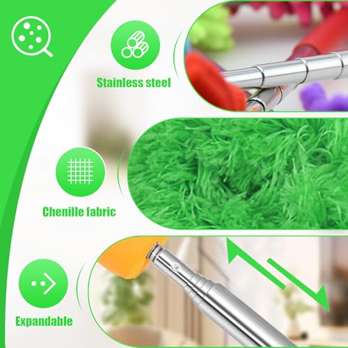 Extendable Feather Duster Telescopic Dust Remover for Home Office Car Furniture High Ceiling Cleaning Multi Purpose Tool(Green,Round Head) - color: Green, size: 12.6 in