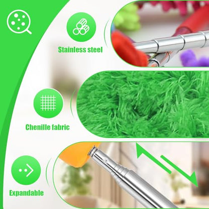 Extendable Feather Duster Telescopic Dust Remover for Home Office Car Furniture High Ceiling Cleaning Multi Purpose Tool(Green,Round Head) - color: Green, size: 12.6 in