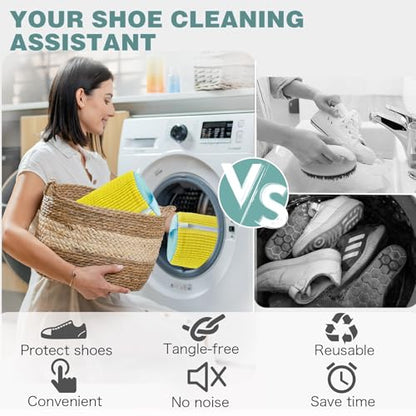 Shoe Washing Machine Bag,Laundry Shoe Bag for Washer and Dryer,Reusable Shoe Cleaning Bag for Sneakers,Tennis Shoes,With Self-locking Zipper, Microfiber Inside,Include Shoe Bag (Pro Yellow - 2 Pack) - color: Pro Yellow - 2 Pack