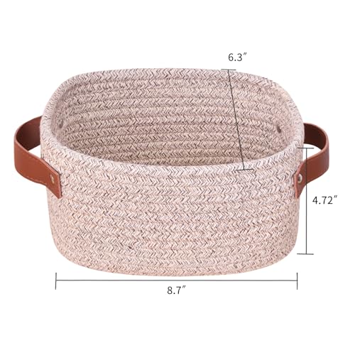 ABenkle Small Storage Basket, Mini Baskets with Handle, Cute Cotton Woven Baskets for Shelves, Boho Decorative Toy Storage Bin for Nursery, Spa, Empty Gift Basket - XS, Mixed Brown - color: Mixed Brown