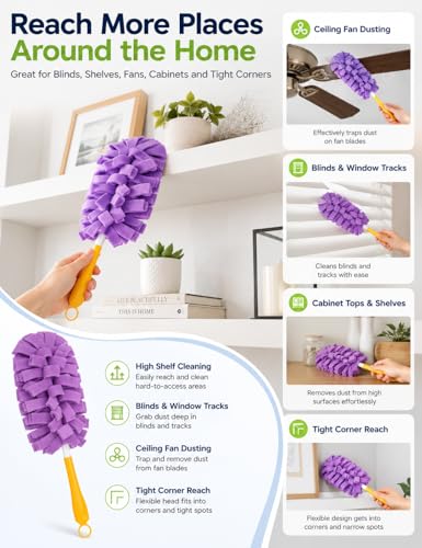Duster Refills Damp Reusable Microfiber Pads Bendable Chenille Replacement Heads Dust with Removable Washable Cloth Covers with Extended Handle Fleece for Cleaning Dry Heavy Duty