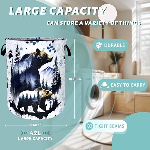 Bear Forest Laundry Basket Oxford Cloth Hamper 18.9x16.5 Inch - color: Bear Bear Paws and Forest