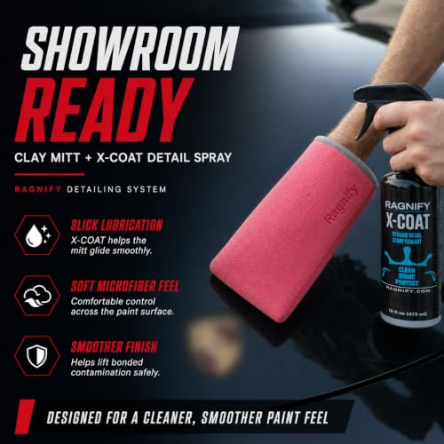 Ragnify Pack of 2 Clay Mitt Auto Detailing Medium Grade Clay Bar Alternative Mitt for Flawless Removal of Surface Bonded Micro Contaminant (Red) - color: Red