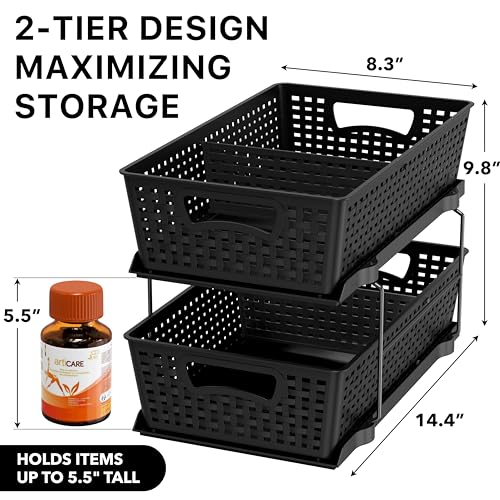 Simple Houseware 2 Tier Pull-Out Sliding Drawer Under Sink Storage, Black - color: Black