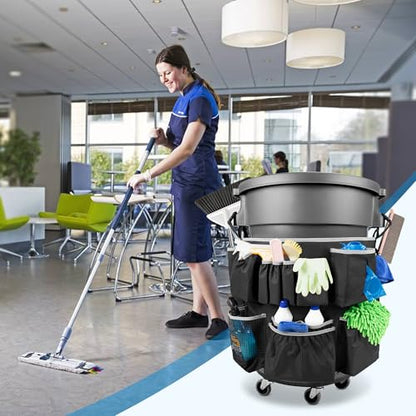 HODRANT Trash Can Caddy Bag with 13 Pockets Fit 32-55 Gallon Garbage Bin - color: Black with gray edge