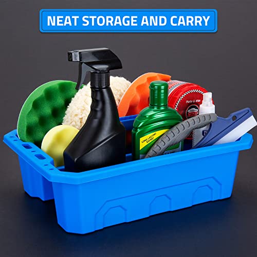 CANOPUS Storage Tray Tote with Functional Holes - 2 PCs Plastic Cleaning Caddy with Handle, Portable Caddy, Undersink Storage for Kitchen, Shoe Cleaning Box, Products Organizer, Blue - color: Blue