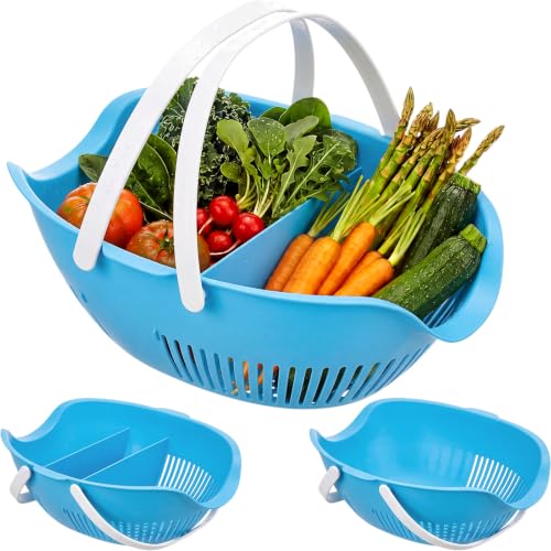 Nuogo 3 Pcs Garden Harvest Basket with Dividers Tool Caddy,Blue - color: Blue