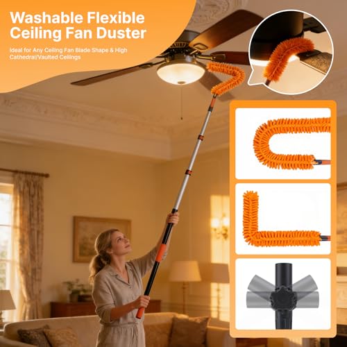 20ft Light Bulb Changer & High Ceiling Duster Kit, 4-12ft Extension Pole