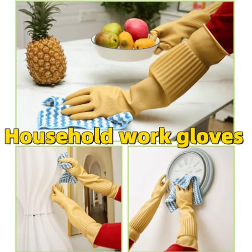 Household Cleaning 18inch Kitchen Dishwashing Rubber Gloves - color: Latex Color, size: Small