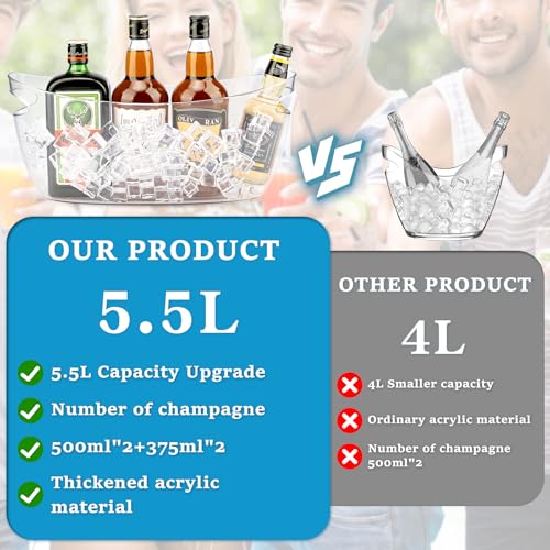 2Pcs Clear Ice Buckets for Parties, 5.5L Acrylic Champagne Bucket with Scoop, Mimosa Bar Supplies, Plastic Tub for Drinks, Cocktail Bar, Wine, Beer, Soda,Beverage,Cooler