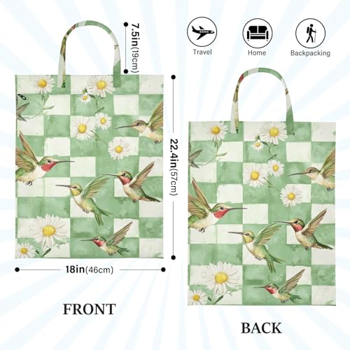 Travel Laundry Bags 2 PC Wet Dry Bag with Handle Dirty Clothes Organizer for Swimsuits Beach Camping Waterproof Washable Cute Hummingbirds Daisy Checkerboard Green and White - color: Cute Hummingbirds Daisy Checkerboard Green and White