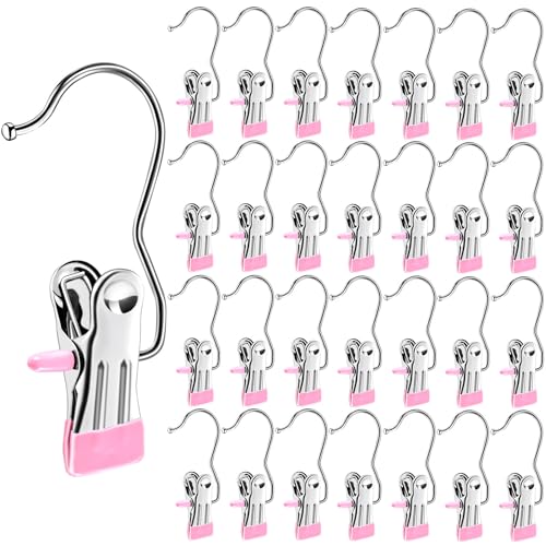 30 Pack Boot Hangers for Closet, Pink Laundry Hooks with Clips