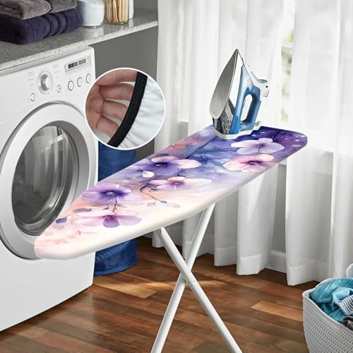 Nuxovilar Watercolor Purple Pink Ironing Board Cover Cotton 15"x54" - color: Ylu03222, size: 15×54 inch