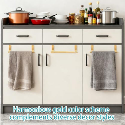 Over Cabinet Towel Holder, Stainless Steel Adjustable Length Over Cabinet Door Kitchen Towel Bar. Dish Towel Holder Hanger Suitable for Cupboard,Door,Cabinet,Laundry. Gold