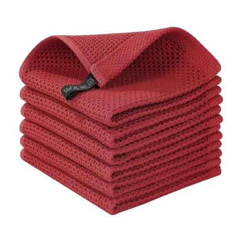 Cotton Dish Cloths 6 Pack,12x12 Inch – Super Absorbent, Quick-Dry & Reusable Kitchen Cleaning Cloths, Lint-Free Washable Towels for Dishes, Glass & Household Use(Red) - color: Red(6pack), style: honeycomb