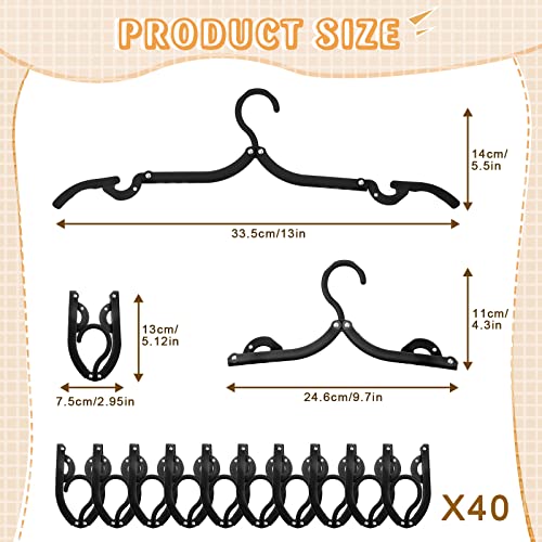Sieral 40 Pcs Foldable Travel Hangers Plastic Portable Folding Clothes Hangers Cruise Ship Essentials for Travel Cruises Suitcase Dormitory School Hotel Women Laundry Coat Bag Drying(Black) - color: Black