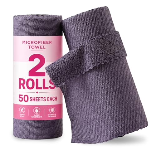Jessy Home 2 Roll Reusable Paper Towels,100 Sheets Tear Away Microfiber Cleaning Cloth, Lint Free Cleaning Rags for Kitchen, Dishcloth,Household Cleaning Supplies - color: Dark Purple