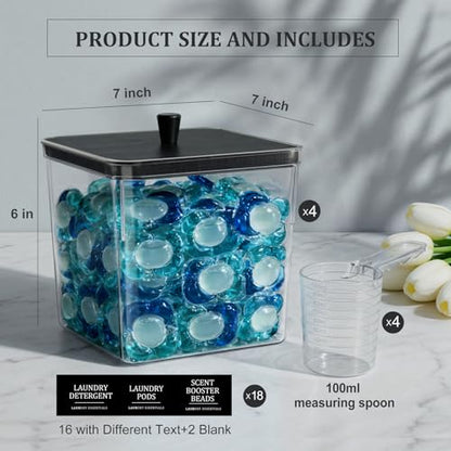 Hudgan 4 Pack Laundry Detergent Container Large Laundry Pods jars with lids and Scoop for Laundry Room Organization