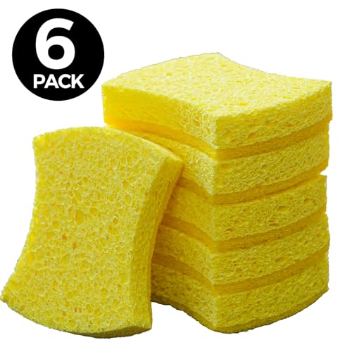 6-Pack Non-Scratch Kitchen Sponges – Durable Dish Sponges for Dishes, Pots, and Pans, Perfect for Cleaning Stainless Steel, Dishwashing, and More, Yellow - color: Yellow