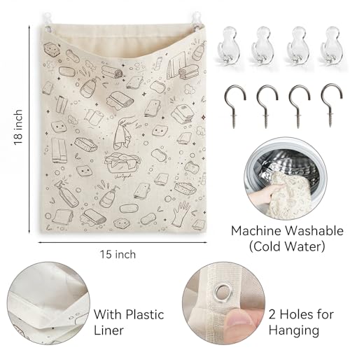 Reusable Dirty Rag Bag with Plastic Liner for Under Sink Cabinet Door