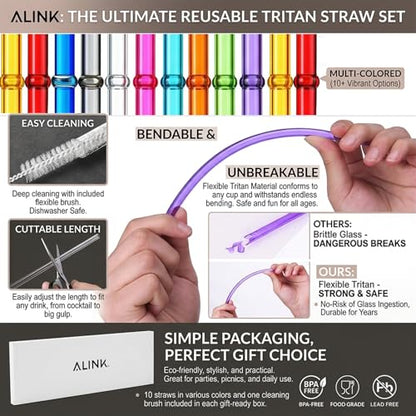ALINK 10.5" Plastic Reusable Straws, 10 Pack Colorful Tritan Tumbler Straws - style: 10.5 INCH