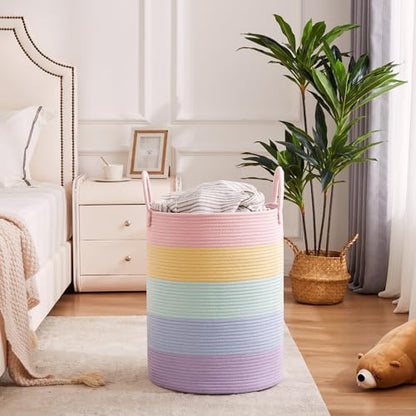 60L Rainbow Hamper Baby Girls Kids Laundry Basket - color: Pastel Rainbow, size: Large (60L)