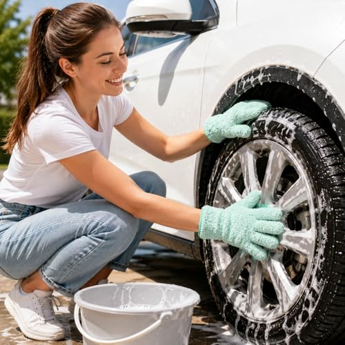 Skrfren 3 Pcs Microfiber Dusting Mitt Gloves for Plants Microfiber Gloves Washable Dusting Glove Dustings Cleaning Glove for House Cleaning Furniture Car Washing