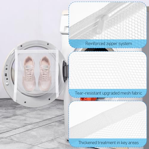 2pcs Washing Machine Shoe Bag, Sneaker Dryer Bag for Front Loading Dryer, Reusable Mesh Laundry Bags for Shoes With Zipper for Most Dryer Machines Door White