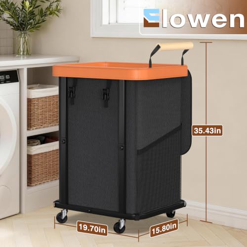 Laundry Hamper with Lid,Leather Patchwork Laundry Basket with Wheels 40Gal - color: Black, size: 1 Section